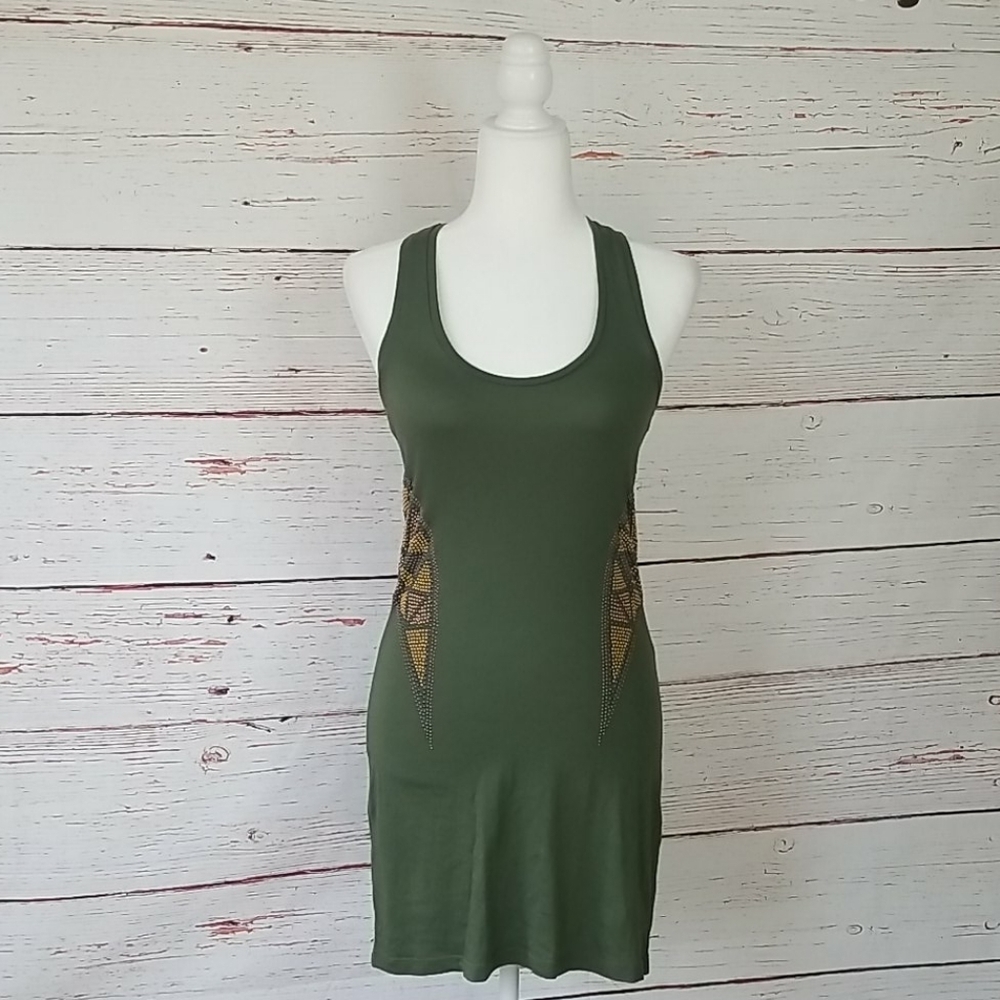 TORN // ltd ed green studded racer back super soft & stretchy mini tank dress